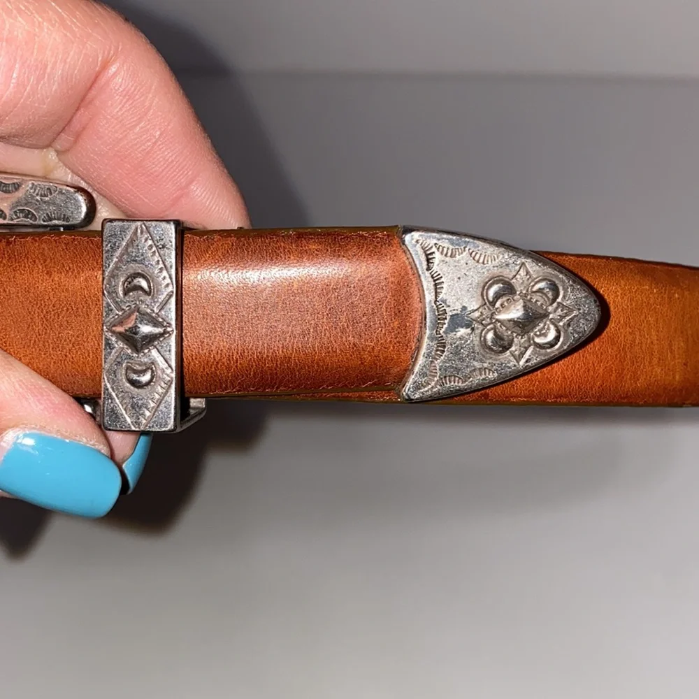 Vintage Kenneth Cole Western Style Leather Belt with Silver Buckle Detai…